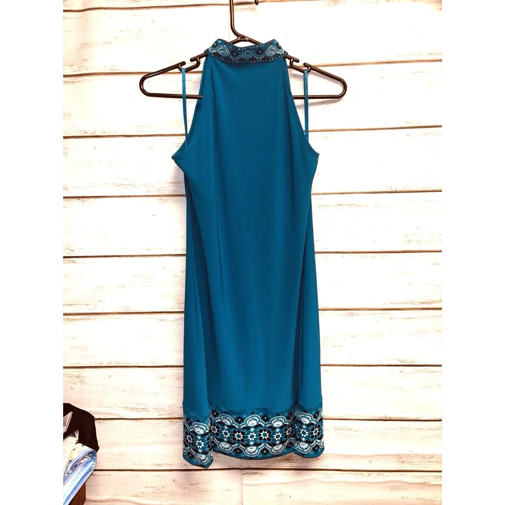 Sz S White House Black Market Halter Neck Embroidered Chemise Ocean Tropic Color